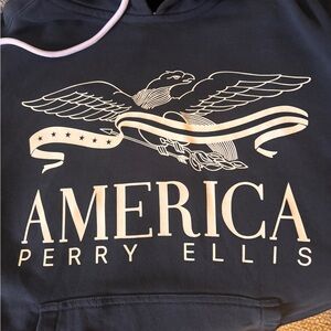 Perry Ellis Black Hoodie with Flag Detail